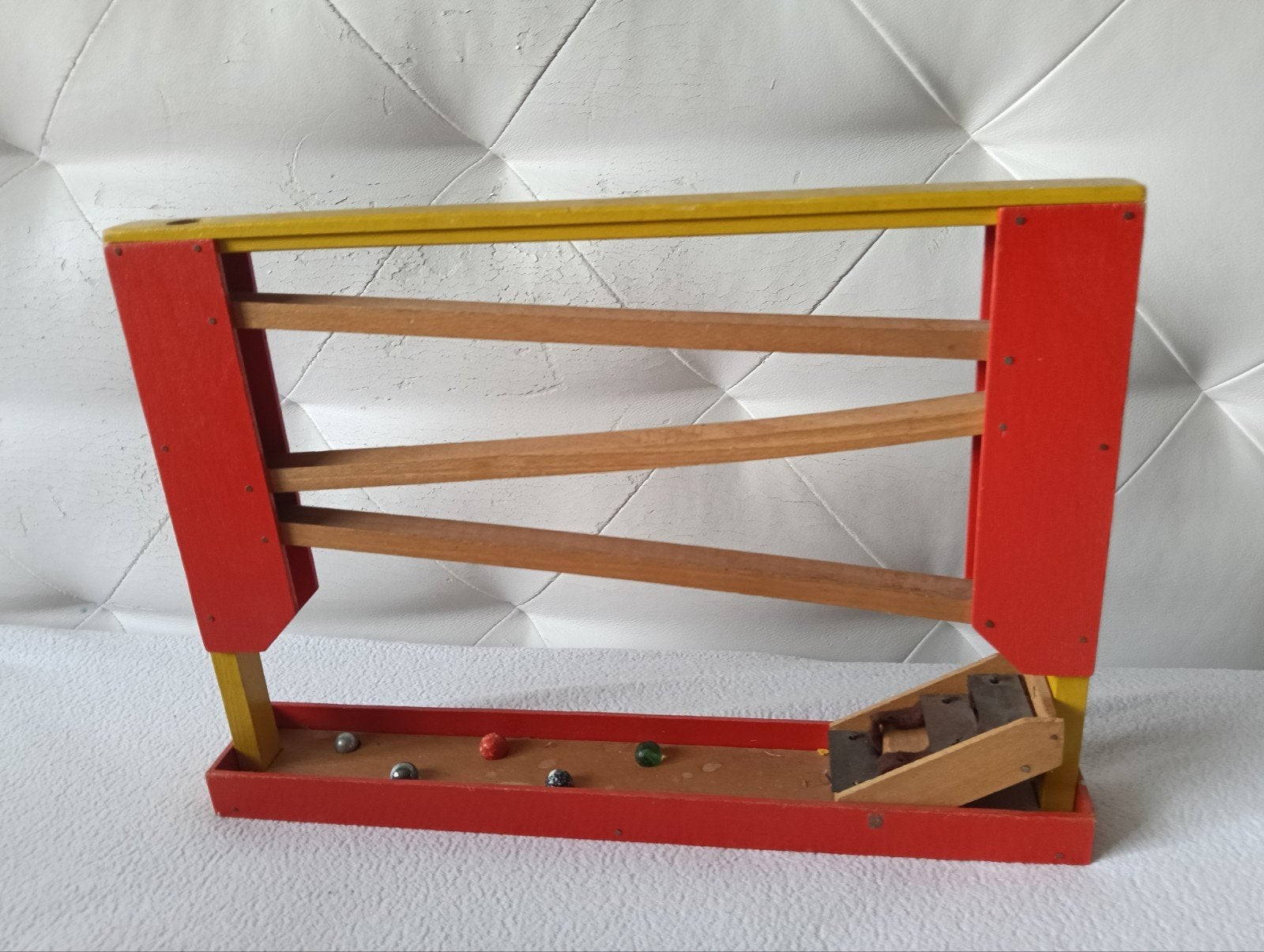 Vintage Houten Knikkerbaan met Knikkers, Ophalen of Verzenden