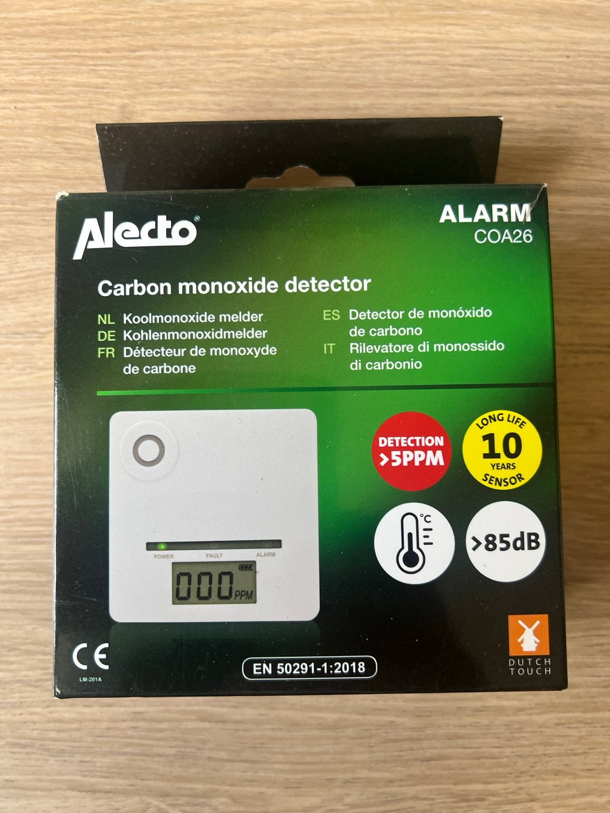 Alecto COA26 Koolmonoxidemelder - 10 jaar sensor, Doe-het-zelf en Verbouw, Ophalen of Verzenden, Nieuw, Detector, Sensor of Melder