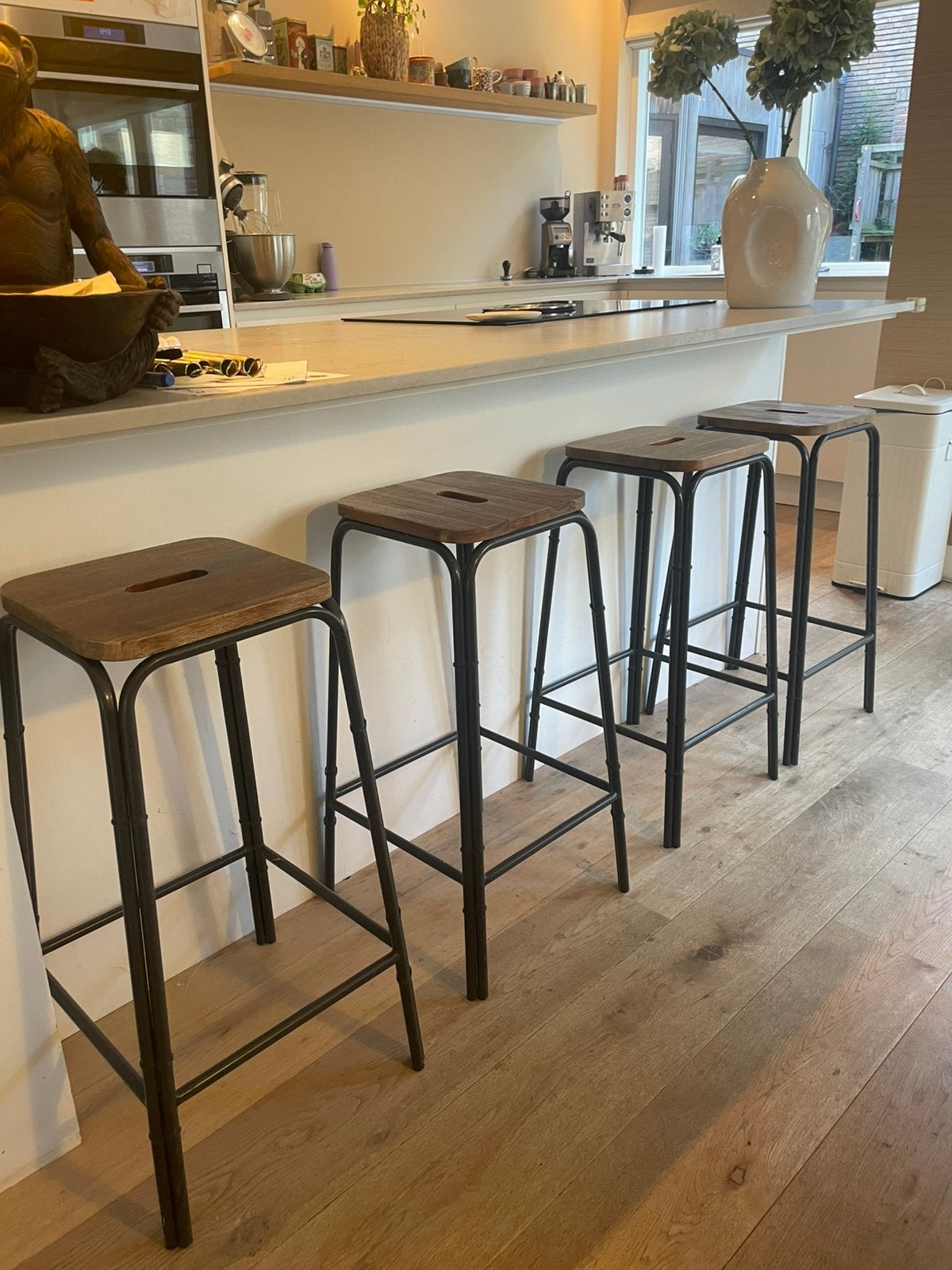 Set van 4 barkrukken, Huis en Inrichting, Ophalen, Gebruikt, 60 tot 90 cm, 4 krukken