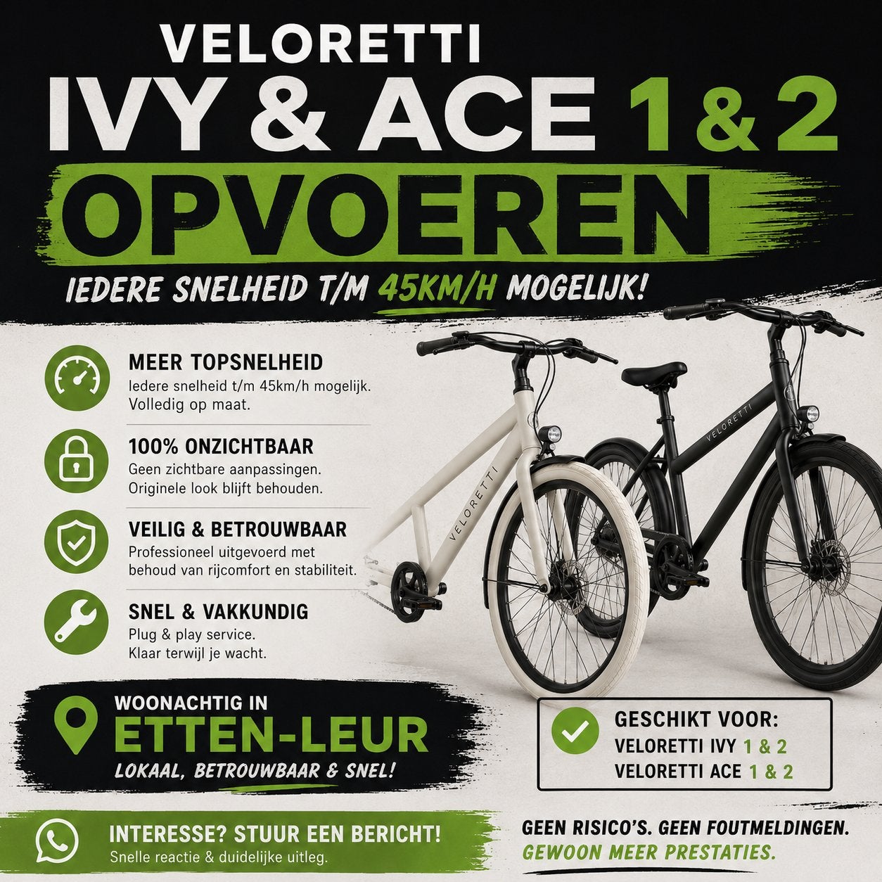 Veloretti Ivy & Ace 1 & 2 Opvoeren - Tot 45km/u, Fietsen en Brommers, Elektrische fietsen, Ophalen, Nieuw, Veloretti
