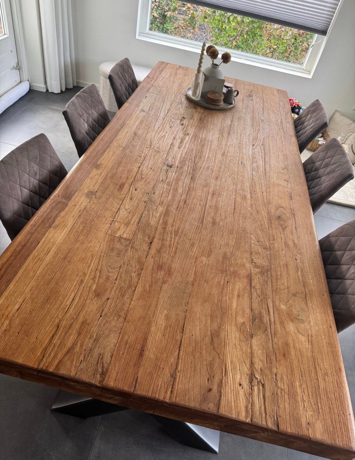 Robuuste houten eettafel, Huis en Inrichting, Ophalen, 200 cm of meer, 50 tot 100 cm, Zo goed als nieuw