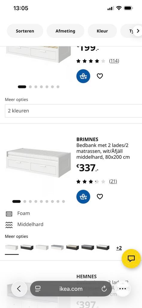 Ikea bed, Ophalen, Uitschuifbaar naar 2 persoons 2x80cm, Wit, Tweepersoons