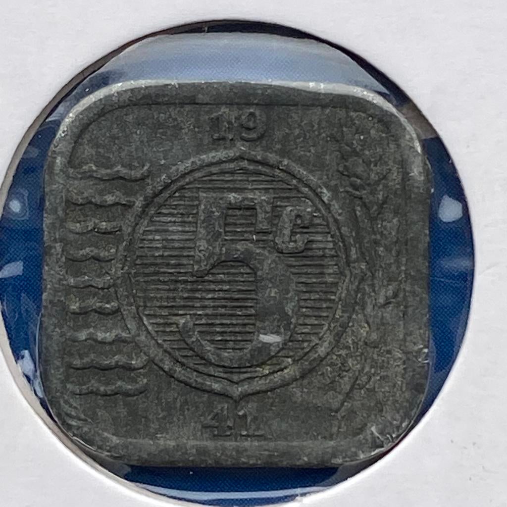 5 Cent Zink / Vierkante Stuiver uit 1941 van Wilhelmina, Postzegels en Munten, Munten | Nederland, Verzenden, Koningin Wilhelmina