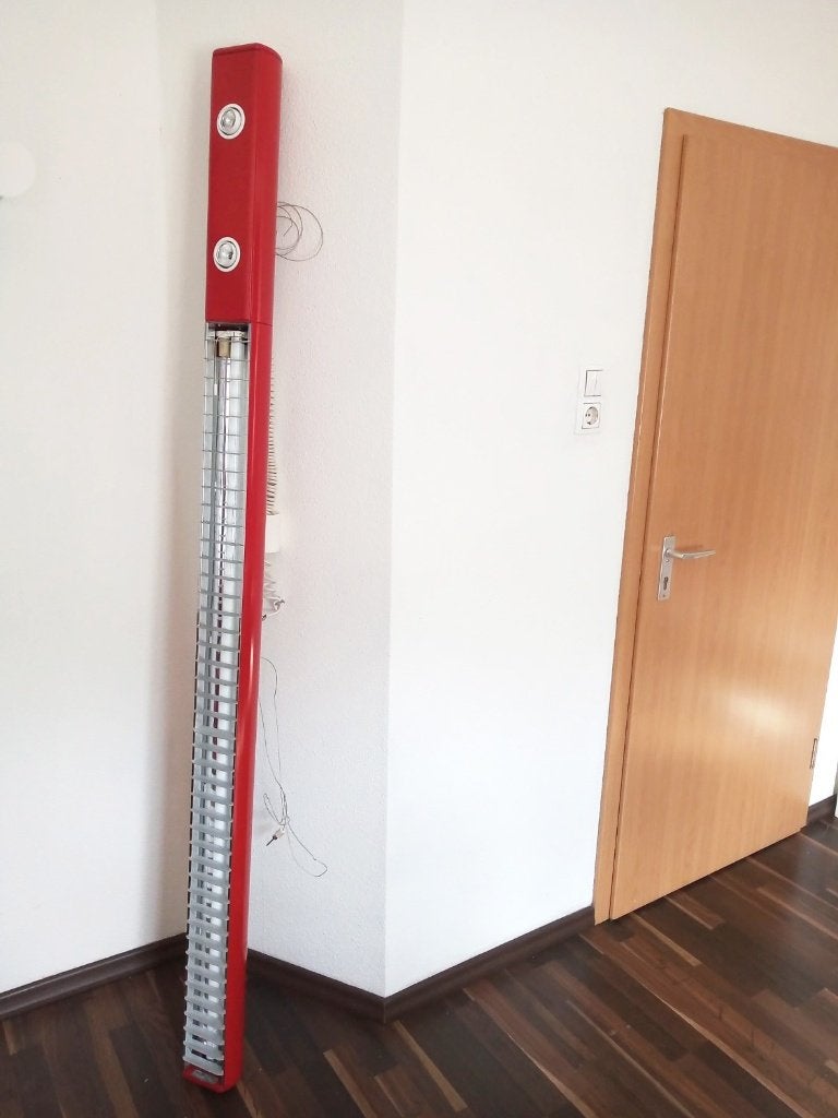Grote rode buislamp / hanglamp / bureaulamp, Ophalen, Gebruikt, Metaal, Industrieel