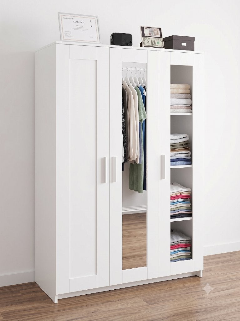 IKEA BRIMNES Kledingkast met 3 deuren, wit, Ophalen, Met deur(en), 100 tot 150 cm, Modern Scandinavisch met een traditioneel tintje