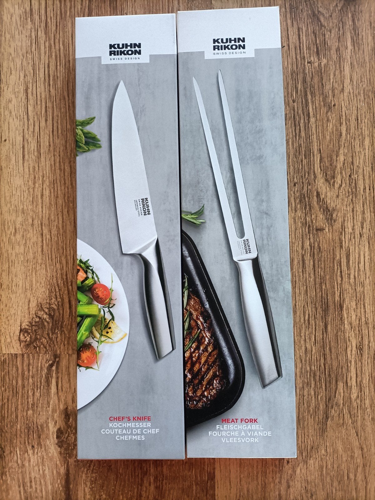 Kuhn Rikon Chefmes en Vleesvork Set - Nieuw, Ophalen of Verzenden, Nieuw, Rvs of Chroom, Bestekset