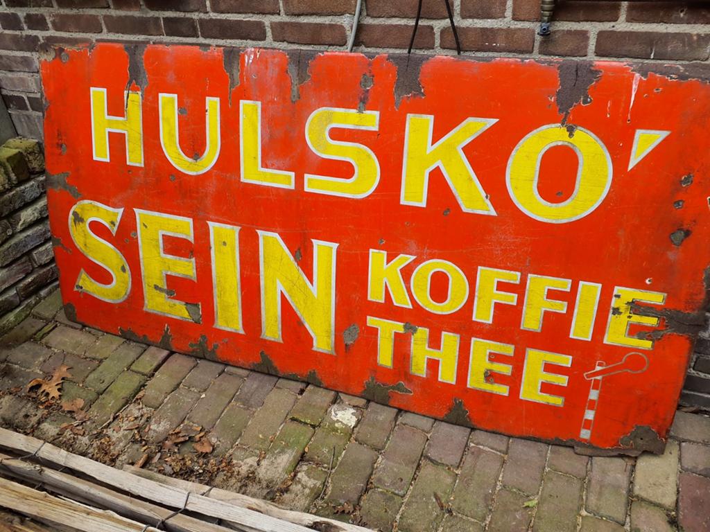 Groot Nederlands emaille reclamebord 197x97 cm., Ophalen, Gebruikt, Reclamebord