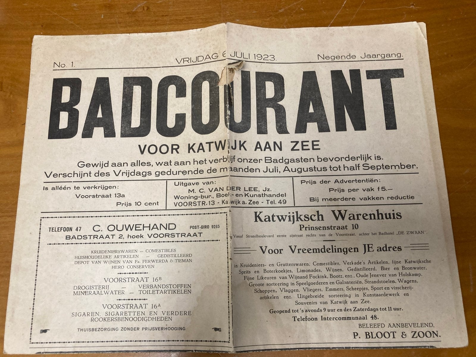 Badcourant Katwijk aan Zee - 6 juli 1923, Ophalen of Verzenden, Gelezen, Krant
