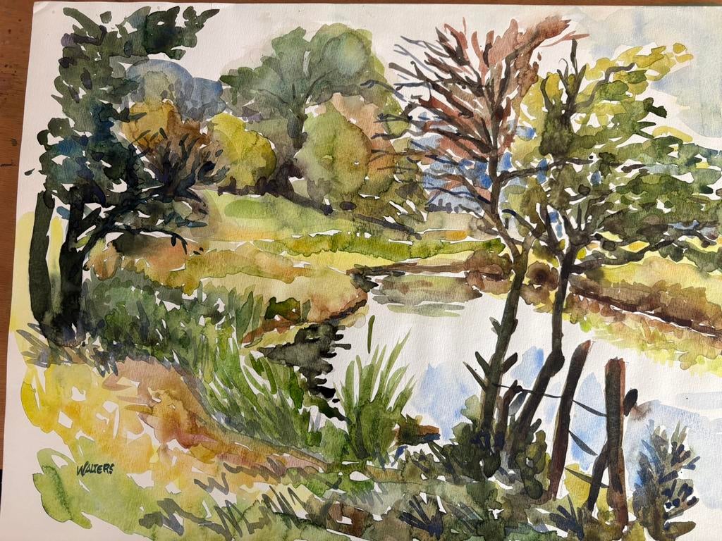Aquarel Drentse Aa bij Schipborg, Antiek en Kunst, Kunst | Schilderijen | Klassiek, Ophalen of Verzenden