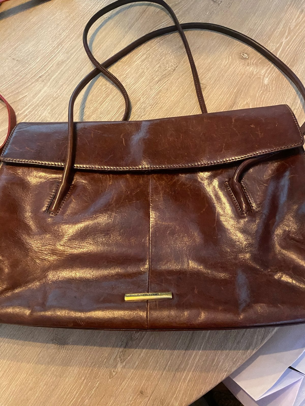 Claudio Ferrici Leren Handtas - Bruin, Sieraden, Tassen en Uiterlijk, Ophalen, Gebruikt, Bruin, Handtas