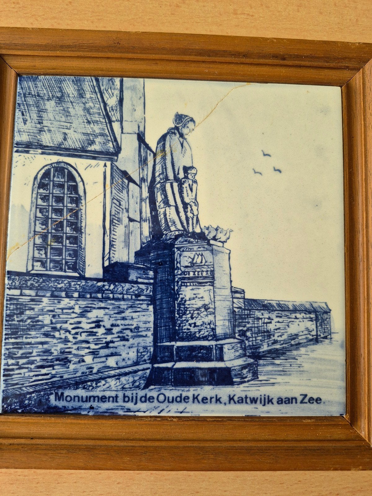 Delfst blauwe tegel Monument Oude Kerk Katwijk aan Zee, Ophalen of Verzenden