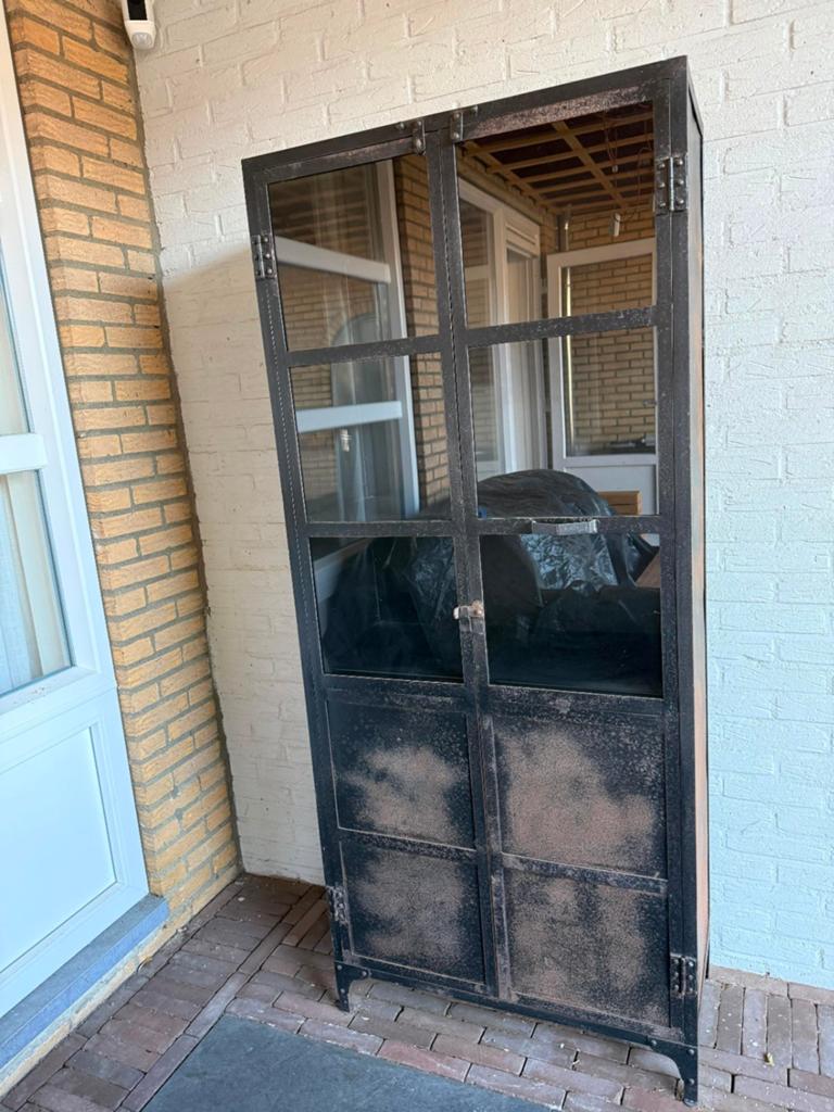 Metalen kast met verweerde look - 185x80x38cm, Ophalen, 50 tot 100 cm, Metaal, 150 tot 200 cm