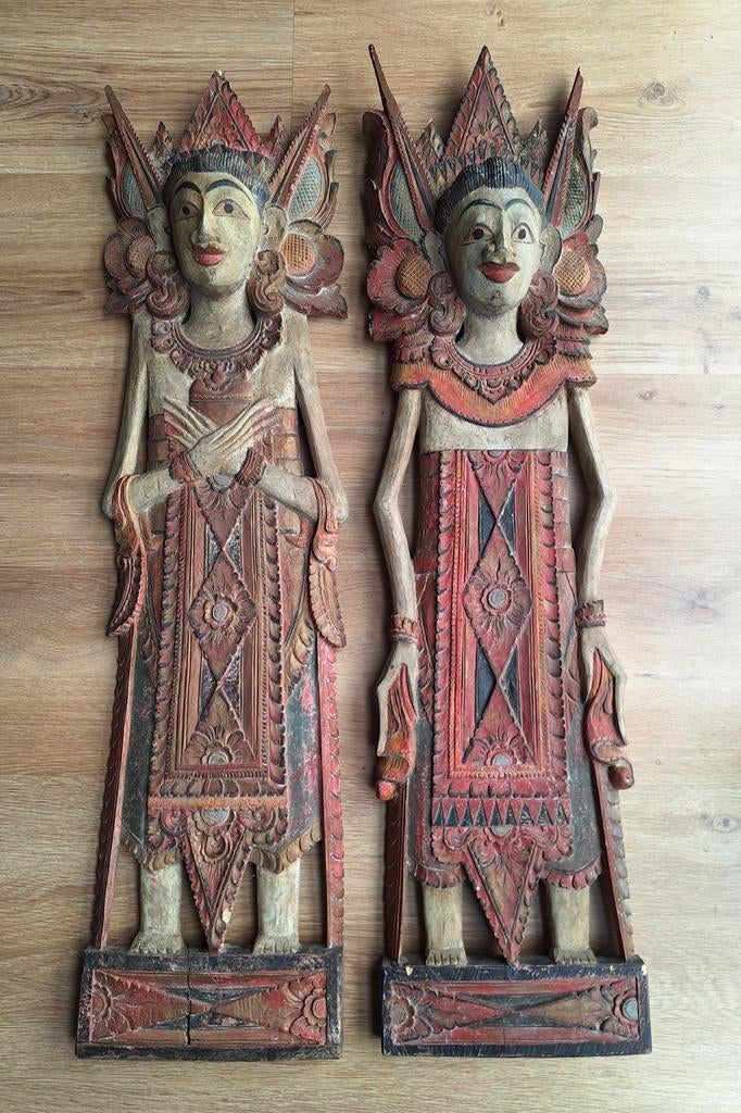 Indische houten beelden hoogte 90cm breedte 24cm, Antiek en Kunst, Ophalen of Verzenden