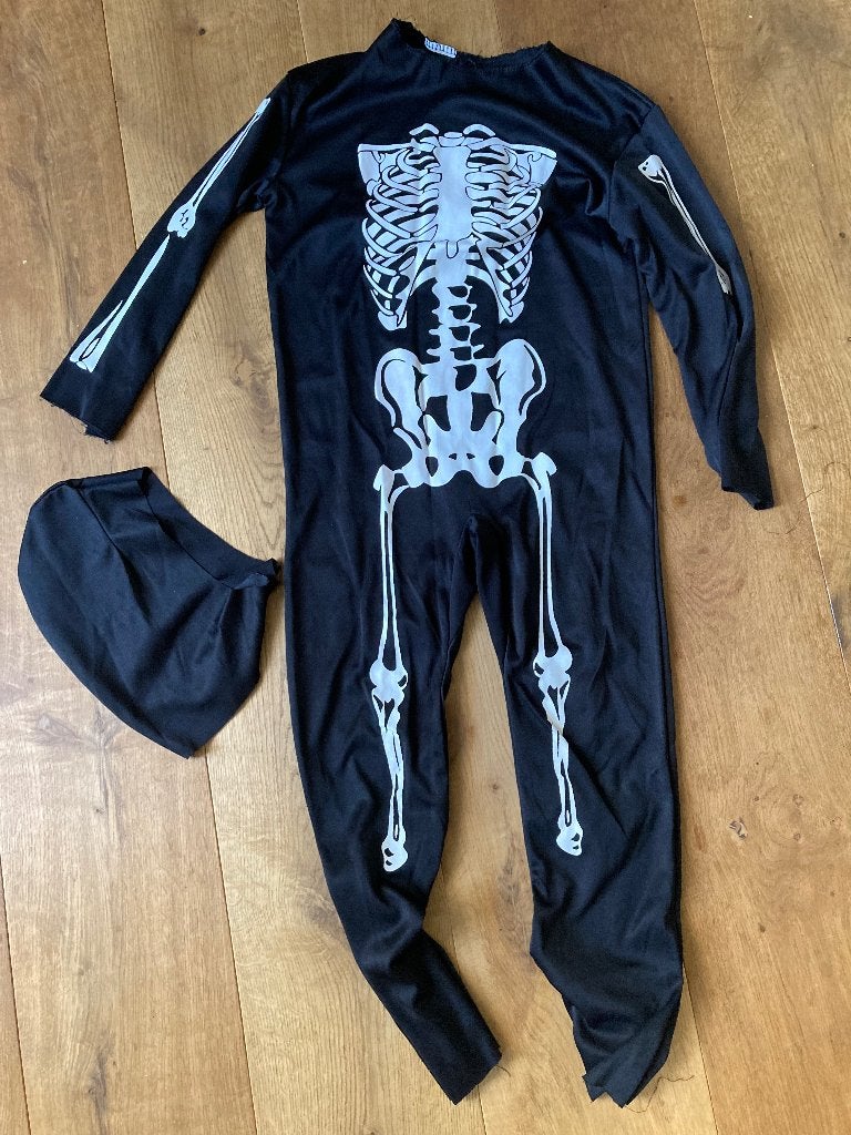 Skelet Kostuum voor kinderen met muts - Halloween Outfit, Ophalen of Verzenden, Zo goed als nieuw, 104 of kleiner, Jongen of Meisje