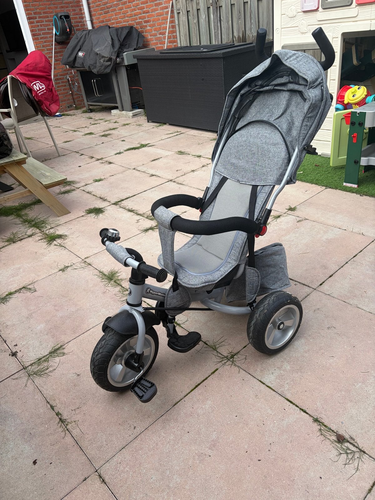 HyperMotion 3-in-1 Driewieler met Duwstang - Grijs, Ophalen, Zo goed als nieuw