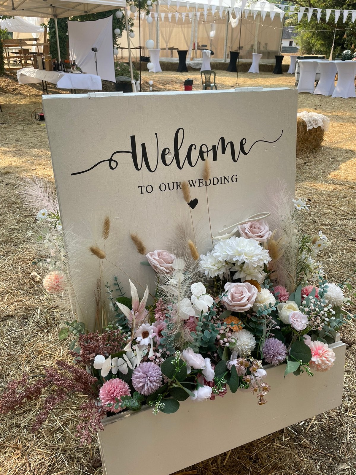 Prachtig Welkomstbord “welcome to our wedding”, Ophalen, Zo goed als nieuw, Versiering, Geboorte of Huwelijk