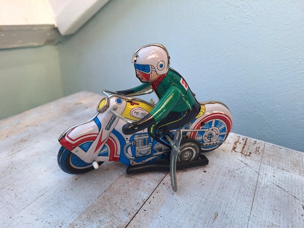 Vintage jaren 50 blikken opwindbare motorfiets MS702, Antiek en Kunst, Ophalen of Verzenden