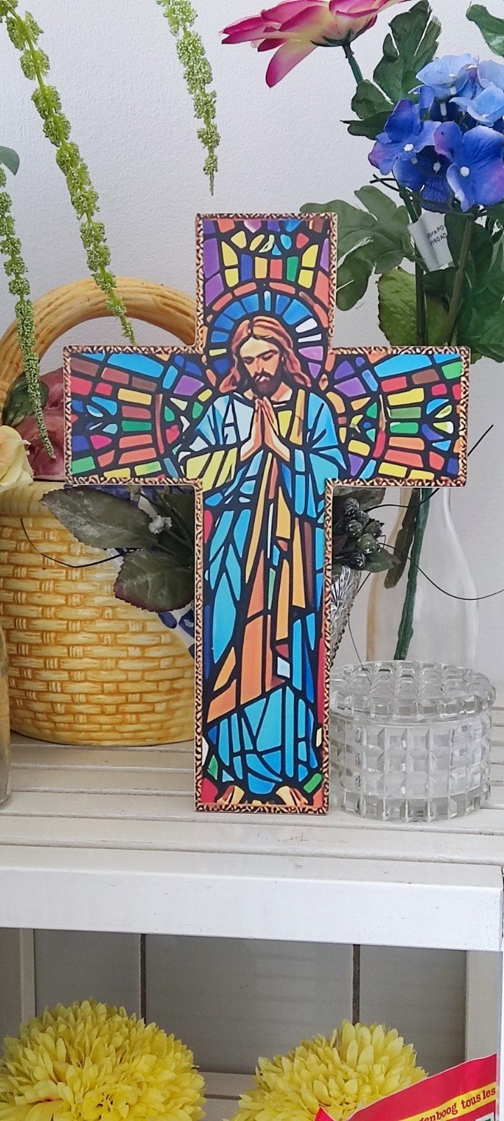 Prachtig Jezus Kruis in glas in lood stijl, Ophalen of Verzenden