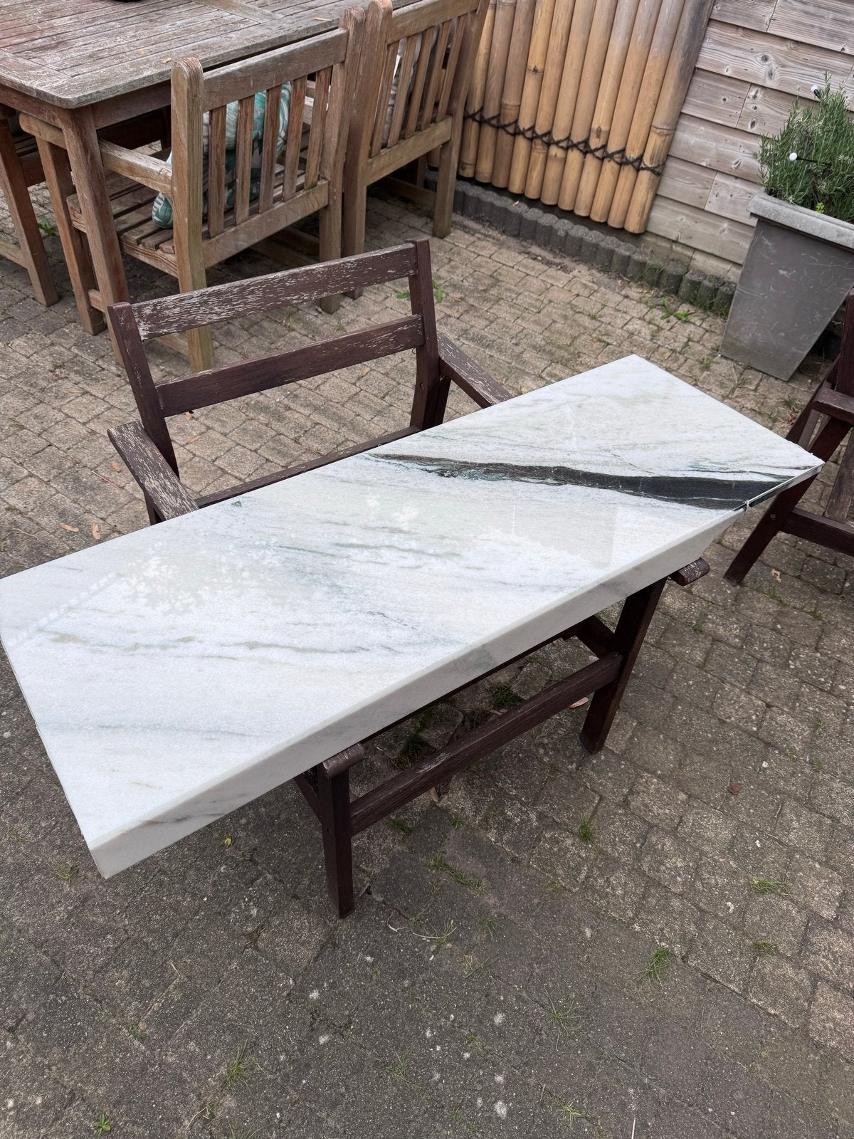 Marmeren tafelblad - Wit met zwarte aders, Huis en Inrichting, Ophalen, Overige materialen, 100 tot 150 cm, Tot twee personen