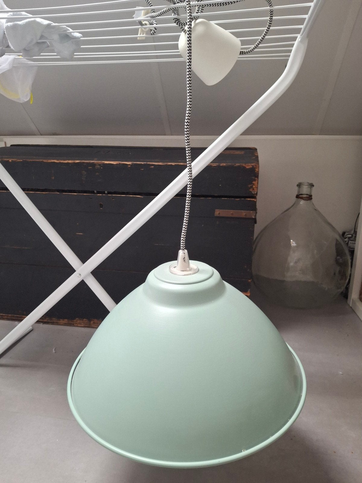 Hanglamp groen mint, salie ikea met wit/zwart snoer, E27 fit, Gebruikt, Modern, Industrieel, Metaal, E27 (groot)