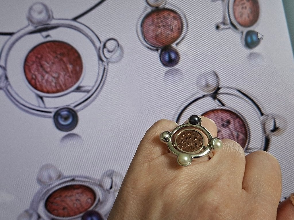 Statement art zilveren ring parels Daniel Vior kunstobject, Met edelsteen, Verzenden, Zo goed als nieuw, 17 tot 18