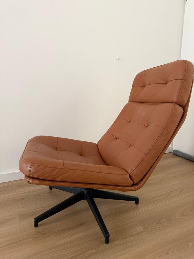 HAVBERG Draai relax fauteuil, Grann/Bomstad goudbruin, Ophalen, Gebruikt, Leer, 75 tot 100 cm