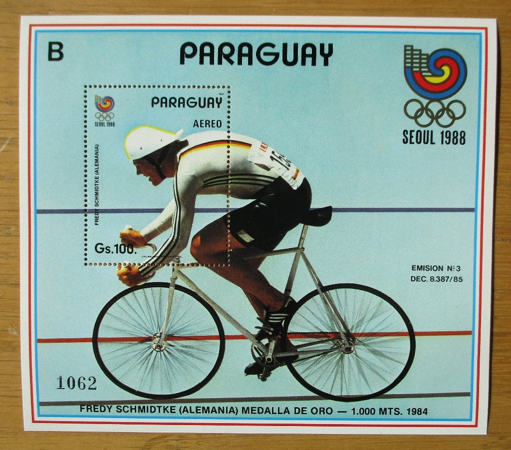 Paraguay, blokje Olympische Zomerspelen 1988, Baanwielrennen, Ophalen of Verzenden, Postfris, Sport