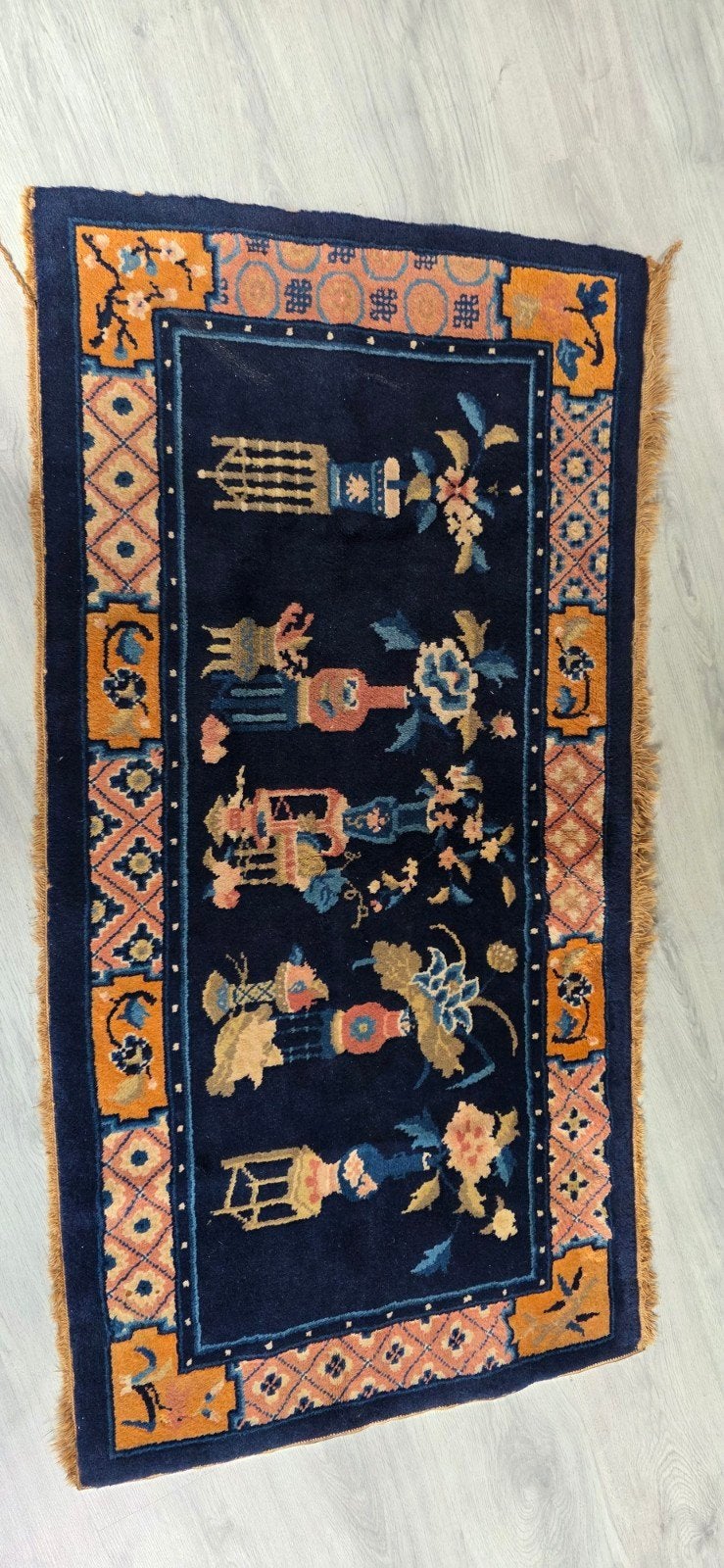vintage handgeknoopt Chinees peking tapijt, Huis en Inrichting, Ophalen, Oosters, Vintage, Traditioneel, Gebruikt, 100 tot 150 cm