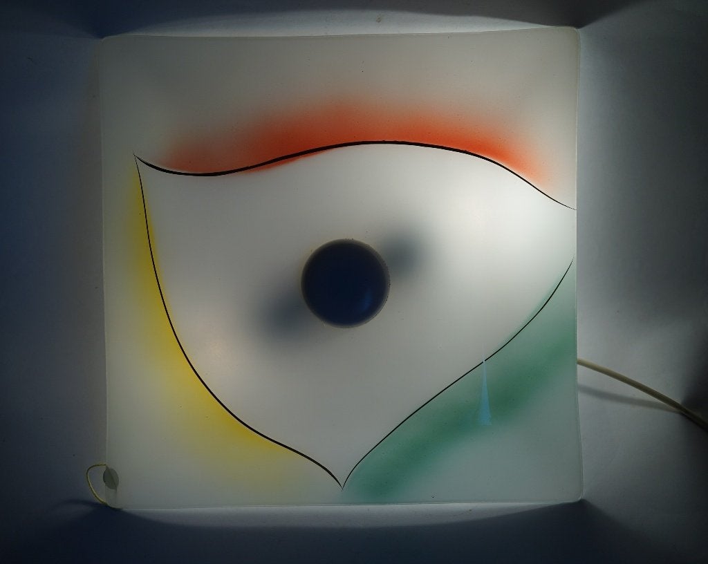 vintage jaren '60/'50 schaal plafondlamp/plafonnière glas r, Gebruikt, Vintage, Meerkleurig, Glas