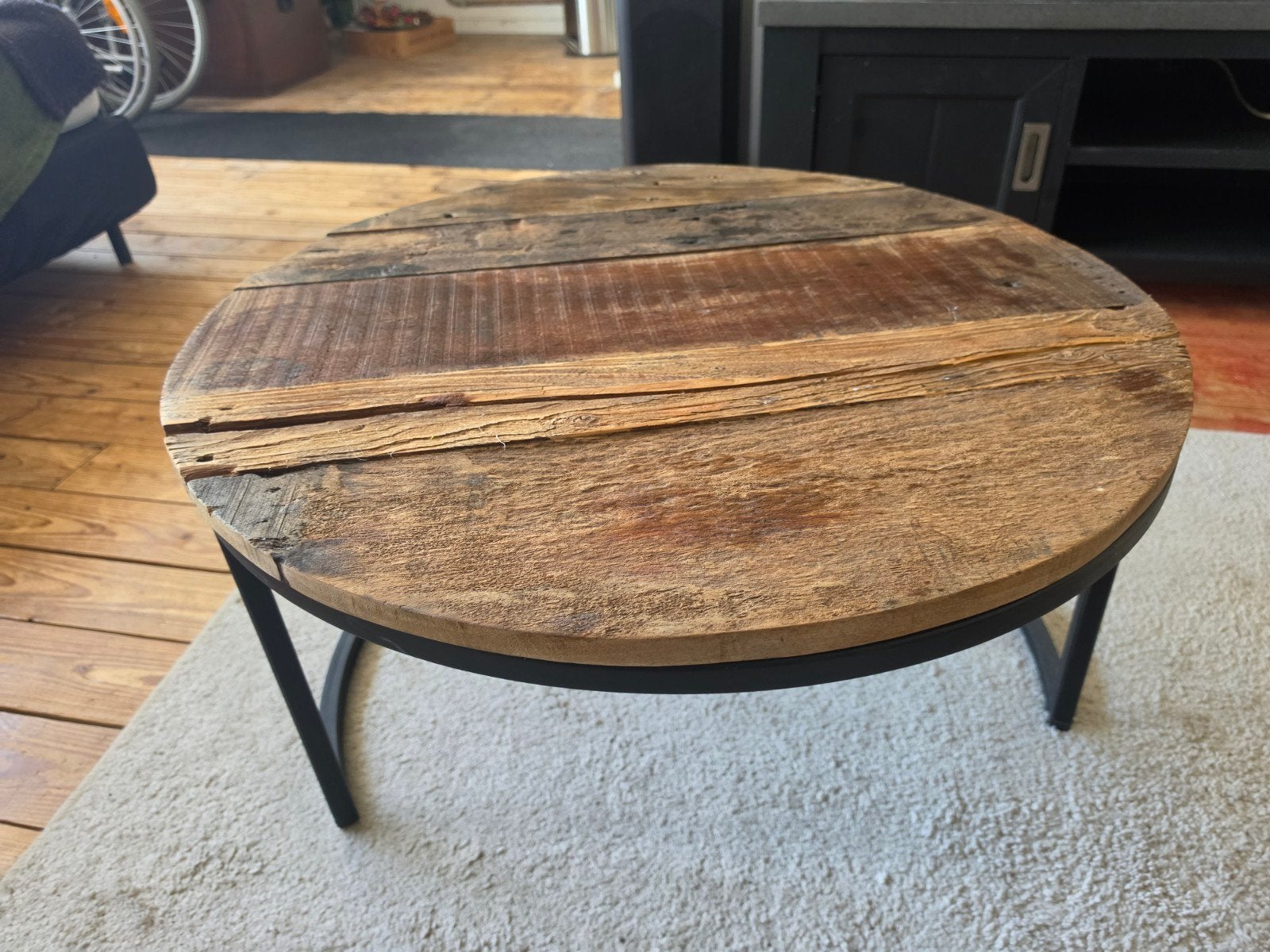 Ronde salontafel van mango hout en metaal, Gebruikt, Rond, Minder dan 50 cm, 50 tot 100 cm