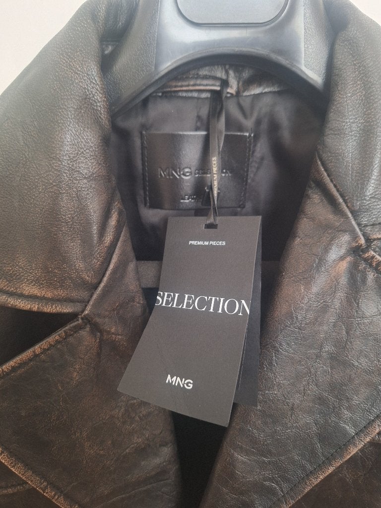 MANGO Selection Oversized Leren Jas - Nieuw met labels, Maat 38/40 (M), Bruin, Nieuw, Ophalen of Verzenden