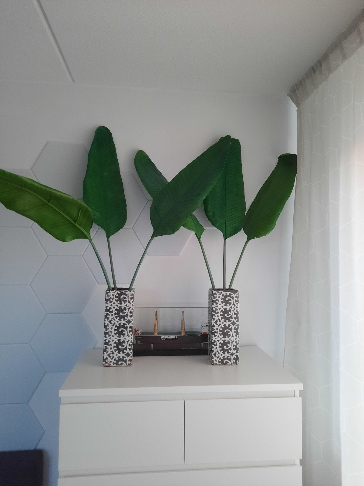 Leuke bloempotten met grote kunstbladeren van Hema, Zwart, Ophalen of Verzenden, Zo goed als nieuw, Inclusief decoratie