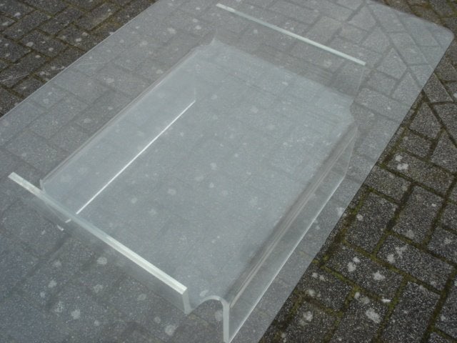 Vintage salontafel jaren 70 plexiglas/ glazen blad, Ophalen, Gebruikt, 100 tot 150 cm, 50 tot 100 cm