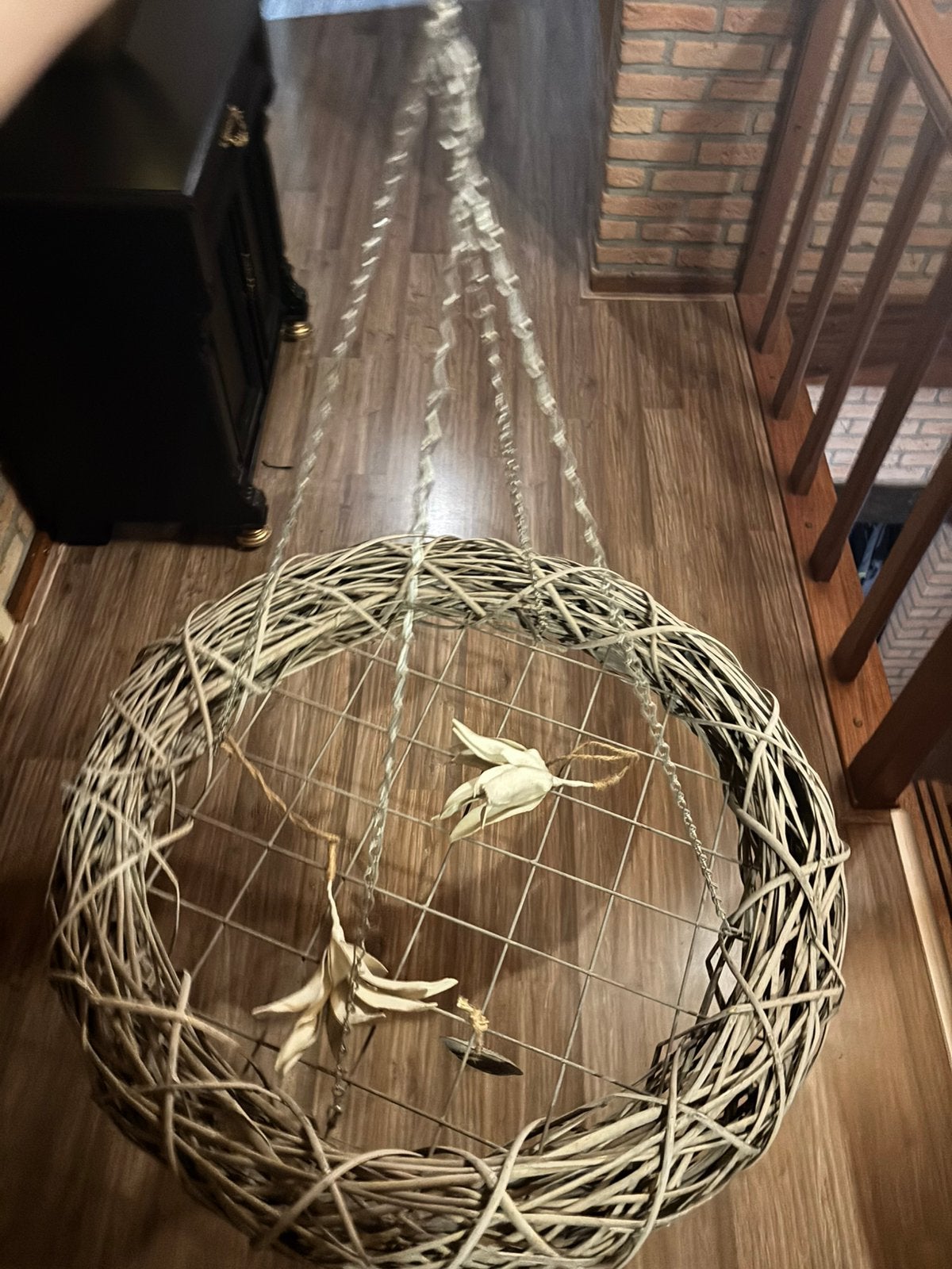 landelijke rotan hangkrans (Ø 80 cm) incl. ketting,raster, Huis en Inrichting, Ophalen, Zo goed als nieuw