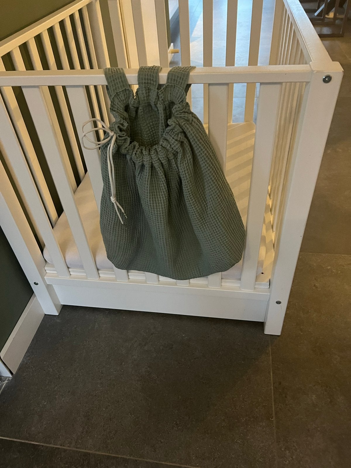 Boxzak wafelstof groen voor babybedje/box, Ophalen of Verzenden, Gebruikt