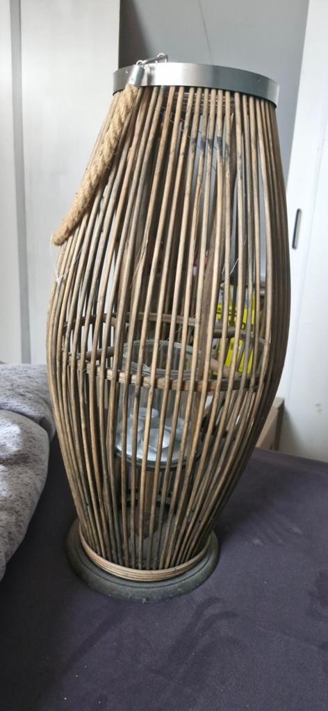 Grote rotan lantaarn met touw handvat, Gebruikt, Bruin, Ophalen of Verzenden, Kandelaar