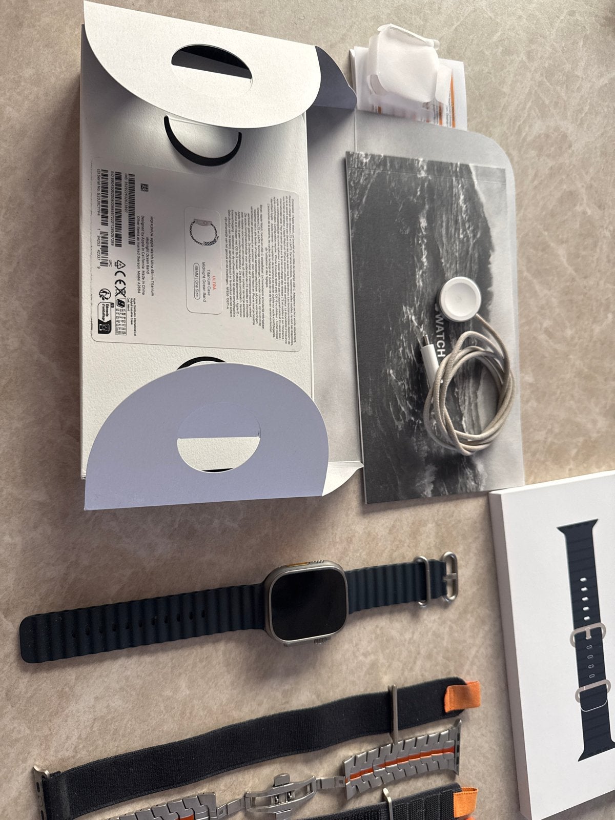 Apple Watch Ultra 1 49mm Titanium Midnight Ocean Band, Ophalen, Afstand, Zwart, IOS