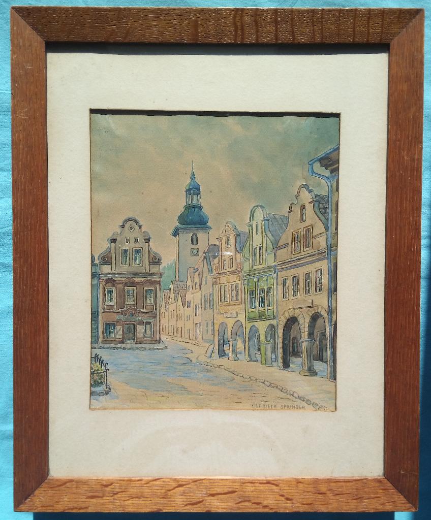 Aquarel 1920s Elfriede Springer 1886-1959 Stadsgezicht, Antiek en Kunst, Verzenden