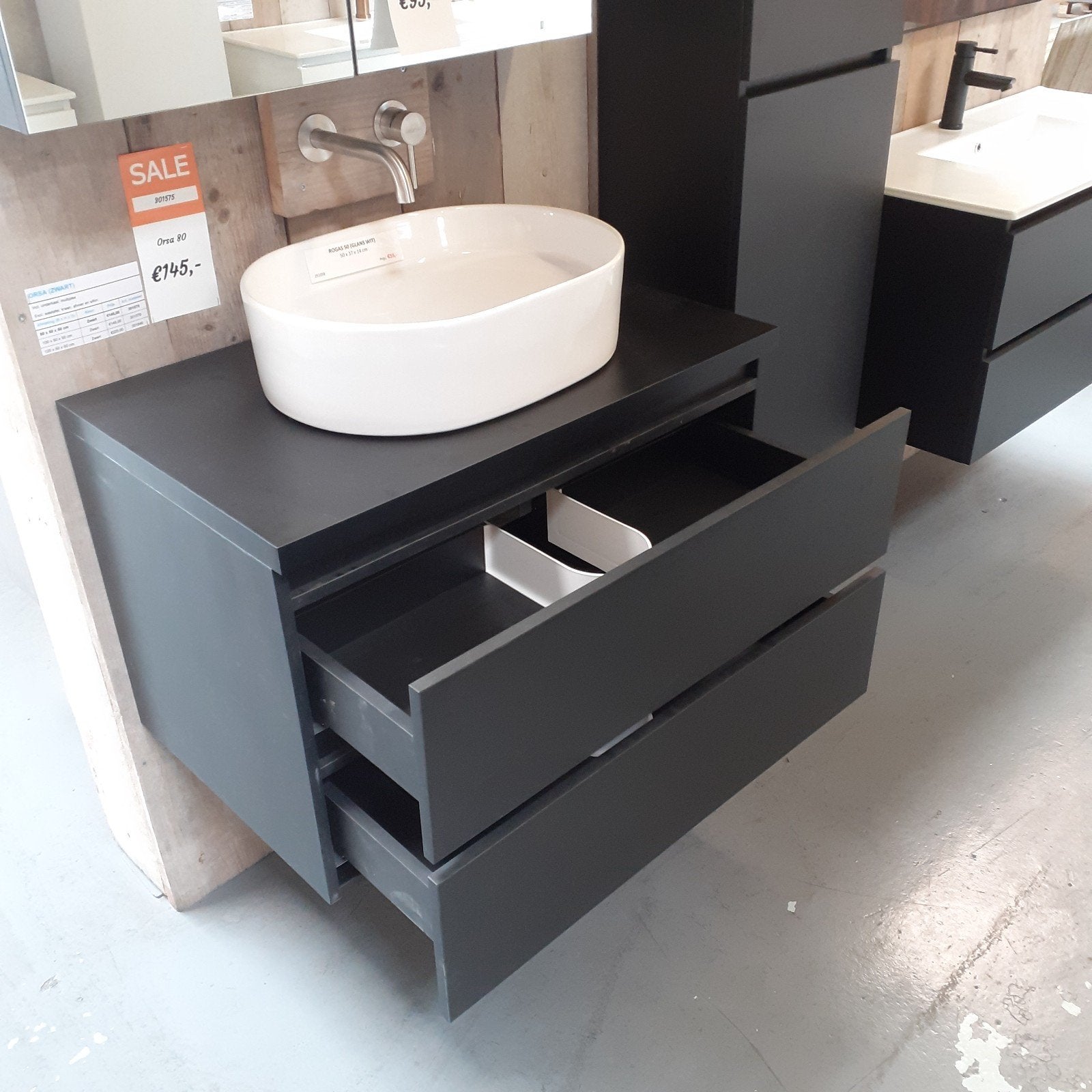 SALE! Badmeubel, Mat zwart, 80cm, 2 Lades, Sanitair, Orsa 80, Ophalen of Verzenden, Nieuw, Zwart