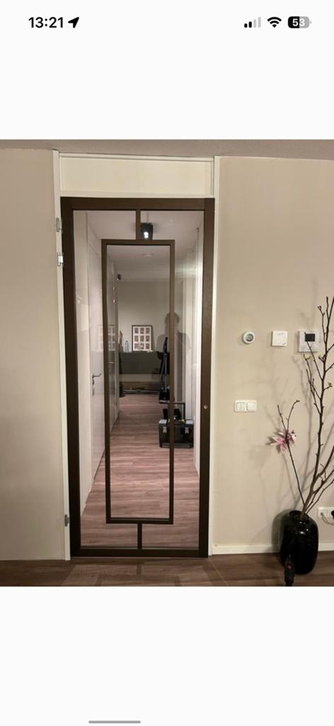 Prachtige houten deur Brons-look met glas - 93x231cm (Stomp), Doe-het-zelf en Verbouw, Deuren en Horren, Ophalen, 80 tot 100 cm