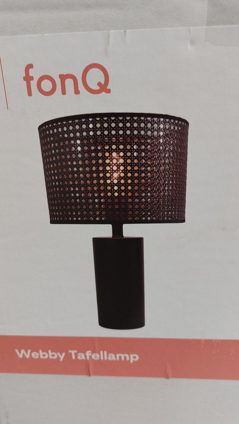 FonQ Webby Tafellamp - Zwart met rotan kap, 49 cm, De Entree 201, 1101 HE Amsterdam, Overige merken, Klantenservice@fonq.nl