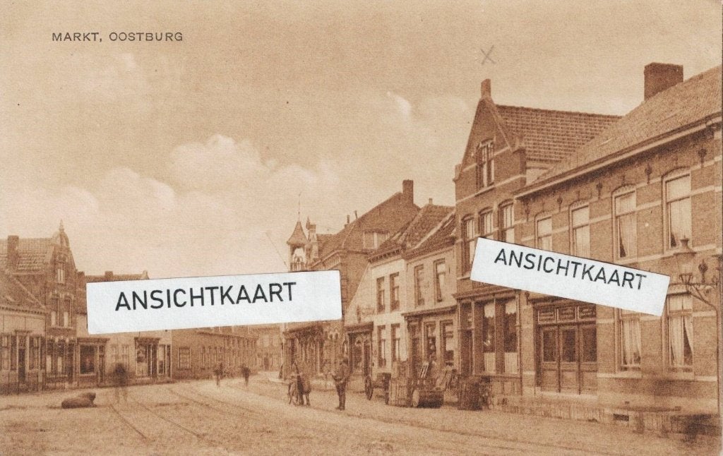 Ansichtkaart Oostburg - Markt - spoorlijnen, Ophalen of Verzenden, Voor 1920, Gelopen, Zeeland