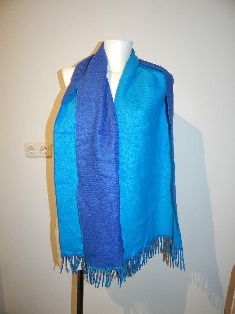 Pauw Amsterdam mooie wollen shawl turquoise donker blauw