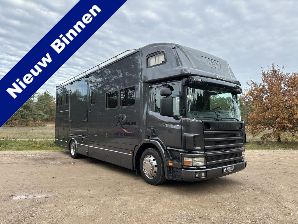 Scania 18T ROELOFSEN 6-paards paardenvrachtwagen LIVING, Auto's, Achterwielaandrijving, Zwart, Scania, Diesel