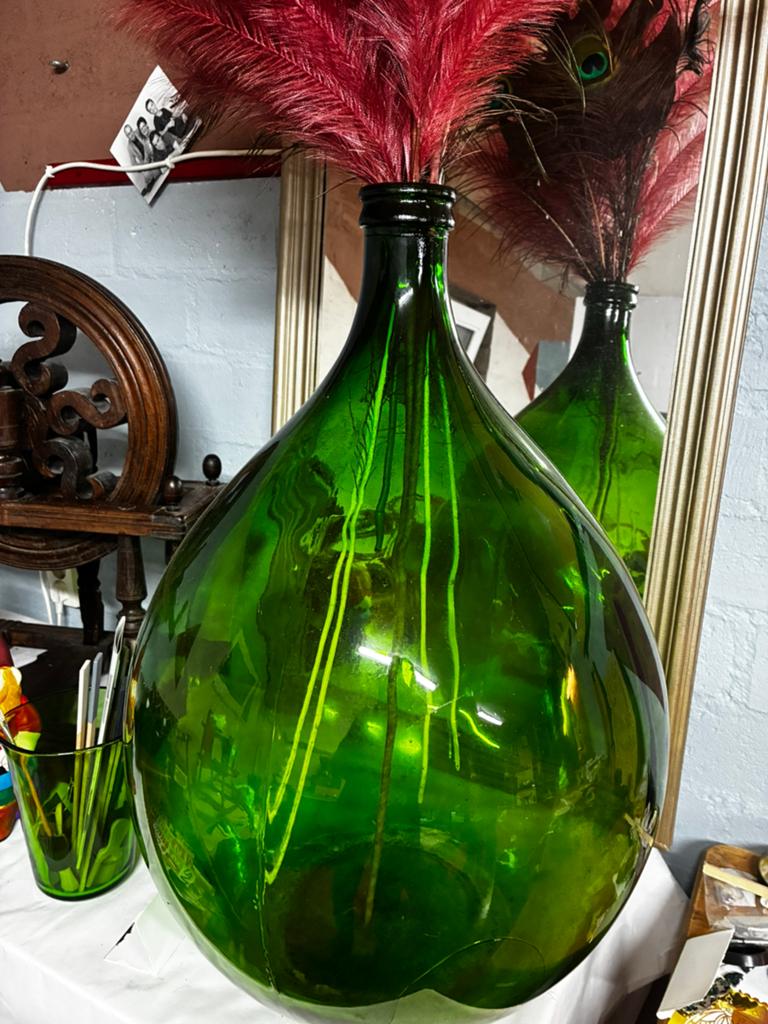 Grote groene Dame Jeanne - 54 liter in houten vervoersmand, Ophalen, Gebruikt
