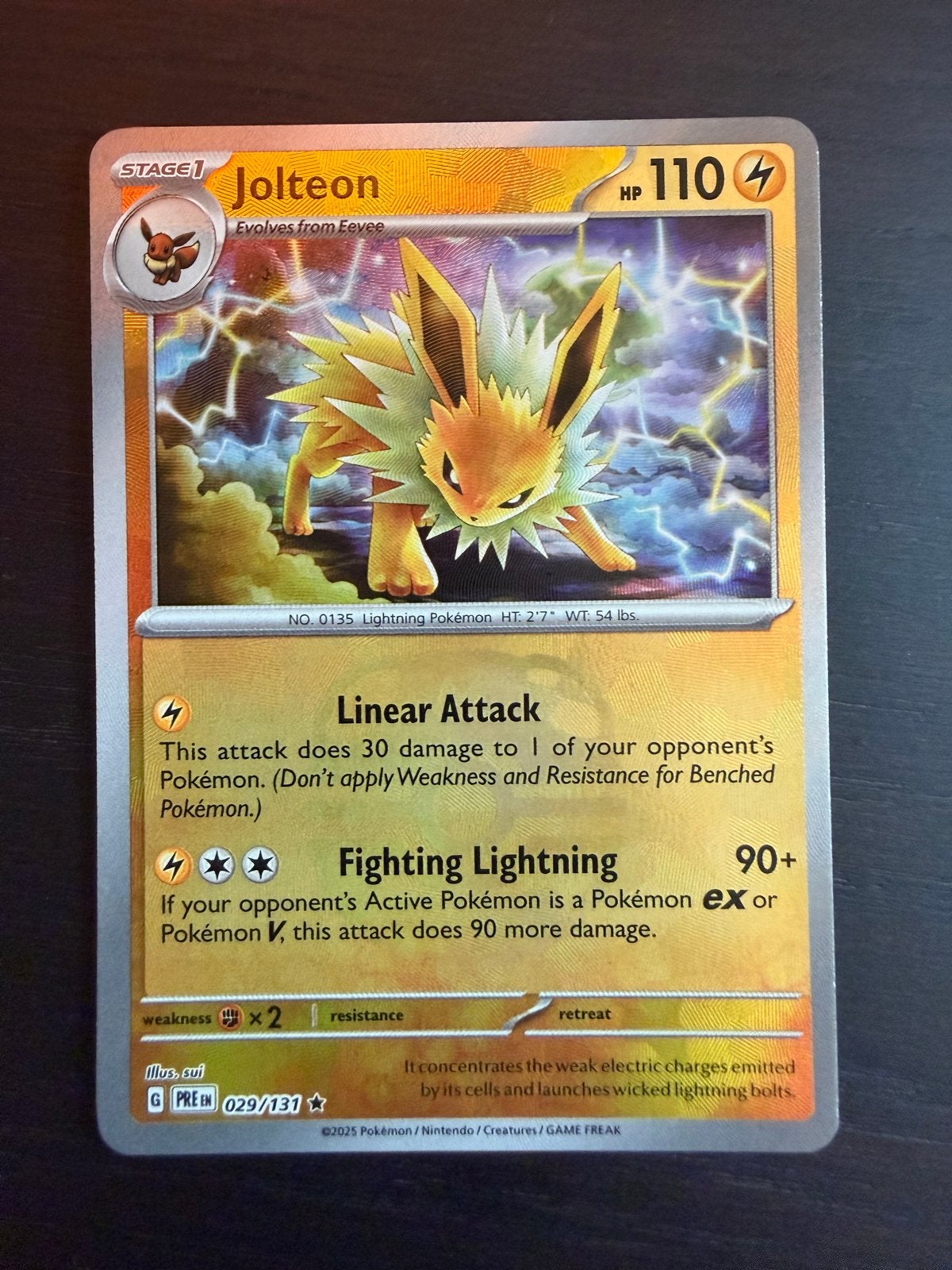 Jolteon 29 Masterball Prismatic Evolutions Near Mint, Ophalen of Verzenden, Zo goed als nieuw, Losse kaart, Foil