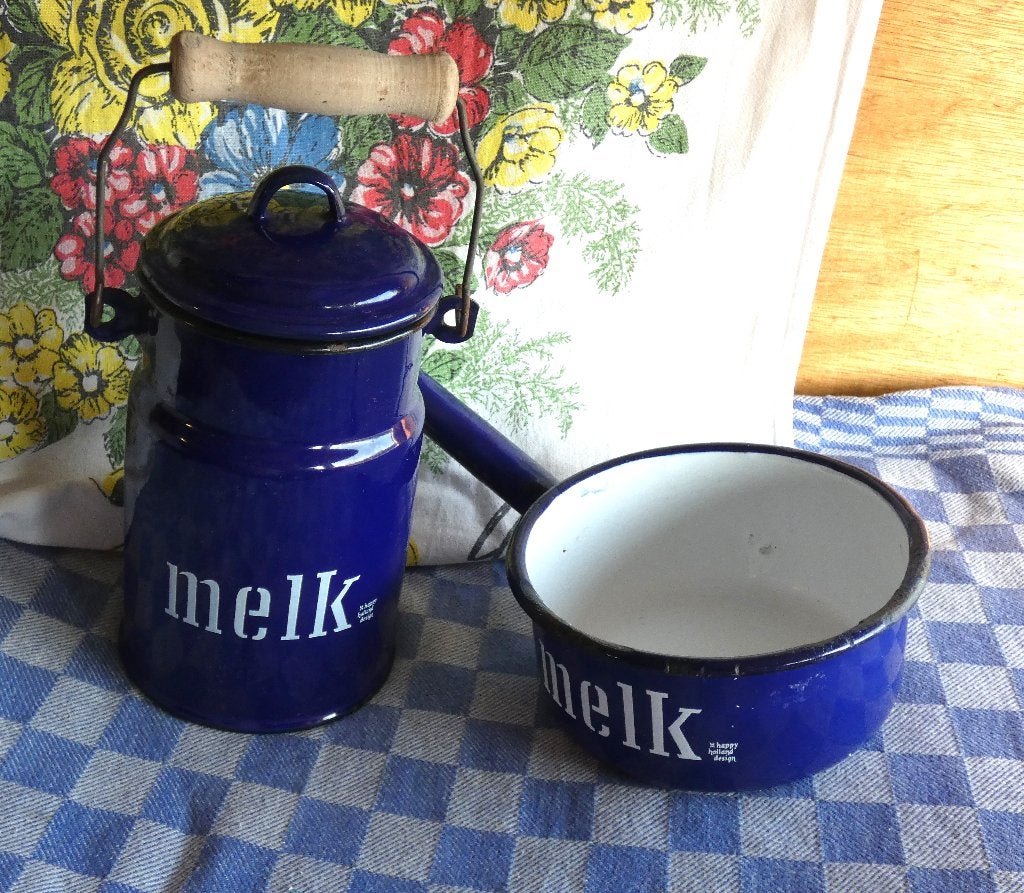 emaille melkbus/ steelpan/ koffiepot/ blauw email, Ophalen of Verzenden