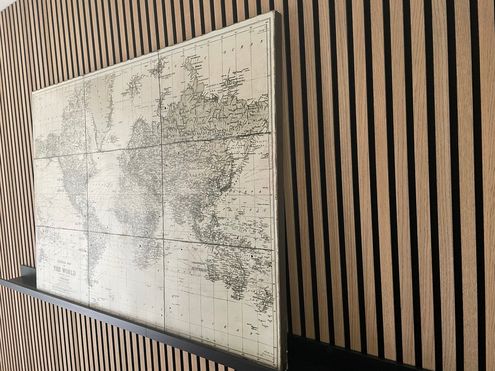 Metalen wereld continenten/kaart General Map of the World, Metaal, 130 cm, Vintage, Decoratieobject