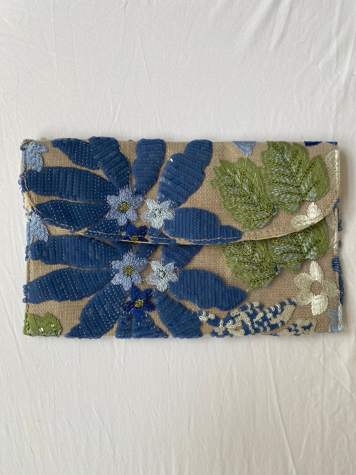 Clutch met Pailletten Bloemen - Blauw/Groen, Sieraden, Tassen en Uiterlijk, Ophalen of Verzenden, Zo goed als nieuw, Blauw, Avondtasje