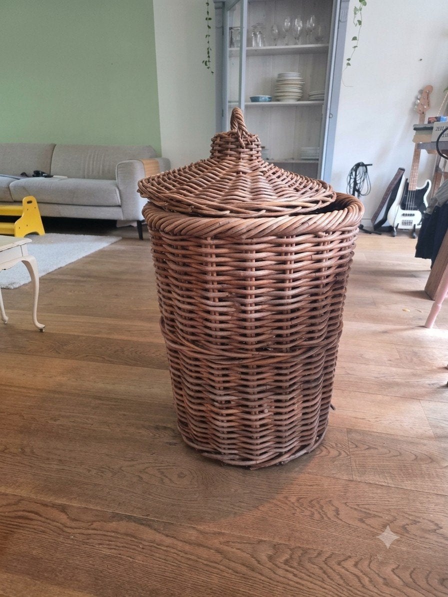 grote rieten XL wasmand mand bohemian vintage retro, Huis en Inrichting, Ophalen, Gebruikt, Mand, Rond